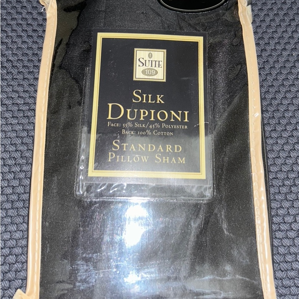 NIP Black Silk Dupioni Standard Pillow Sham